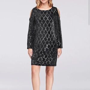 Jessica Howard Black Cold Shoulder Glamorous Sequin Formal Dress Plus Size 24W